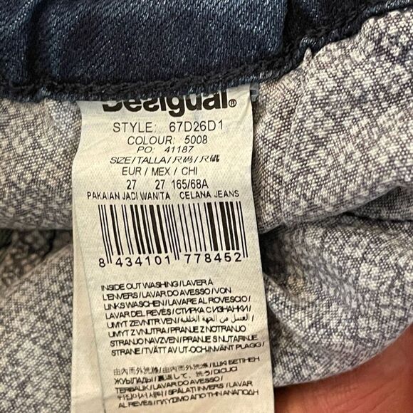 Desigual Women's DINA 67D26D1 Denim Skinny Jeans Flocked Blue Size 27 - Picture 7 of 12